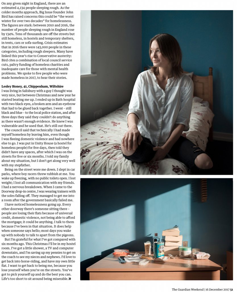 homelessness feature for the guardian weekend, december 2017 by erica buist