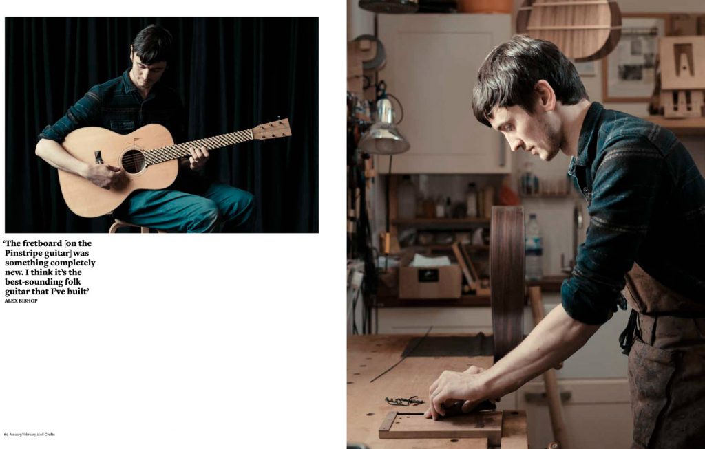 Alex bishop guitar maker photographed by Francesca Jones for Crafts magazine at his studio in Corsham, Wiltshire